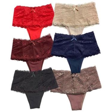 Imagem de Kit 6 Calcinhas Cintura Alta Fristyle Modeladora Com Renda Em Algodão 