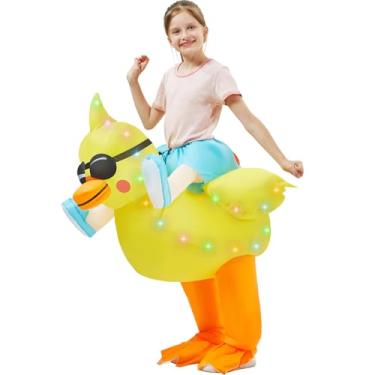 Imagem de WinnerWhy Child Inflatable Costume with LED Light Blow up Halloween Animal Dress Jumpsuit for Kids Boy Girl (Duck)