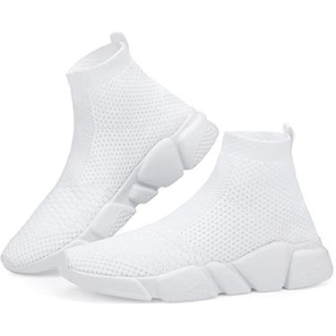 Imagem de Tênis de corrida masculino de malha respirável da Santiro, tênis esportivo casual, leve, sapato esportivo, High Top White, 8.5