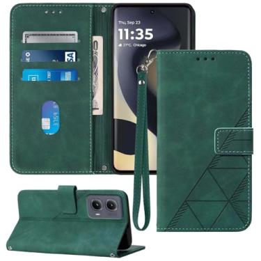 Imagem de Moment Dextrad Capa carteira para Motorola Edge 2024, [compartimentos para cartão] [alça de pulso] Proteção interna de TPU, capa flip de couro PU com suporte para Moto Edge 2024 (verde)