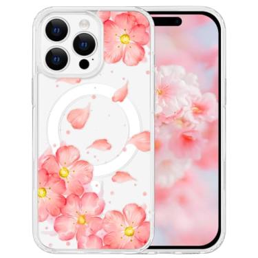 Imagem de Tcaraersing Capa magnética para iPhone 16 Pro Max Flower [compatível com MagSafe] estampa floral transparente à prova de choque [parte traseira de policarbonato rígido macio TPU Edge] Capa fina para