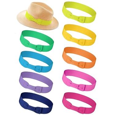 Imagem de Tigeen 9 peças de gravata borboleta elástica chapéu faixa faixa faixa chapéu feminino fantasia chapéu panamá faixa para chapéu para cowboy homens mulheres, Cores fofas, M