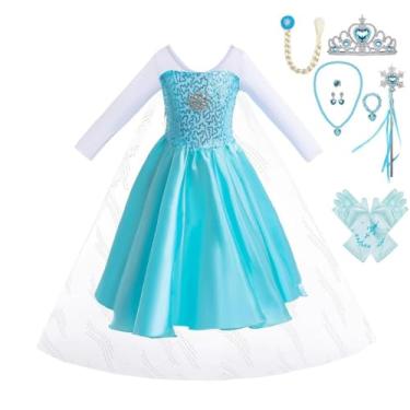 Imagem de Dressy Daisy Vestido infantil de princesa do gelo para meninas, fantasia de aniversário, Halloween, Natal, vestidos chiques de festa com cauda e acessórios tamanho 5T estilo A