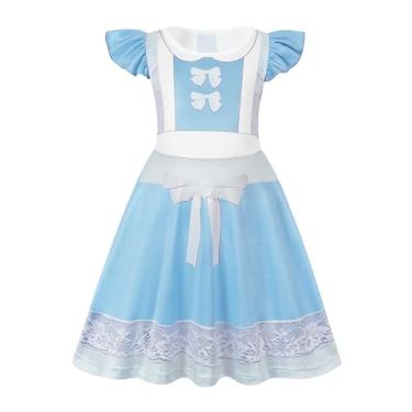 Imagem de Sukyfecde Vestidos de princesa para meninas, fantasia de Halloween, vestido de festa de aniversário, cosplay, roupas para dramatização, Alice azul, 7-8 Anos