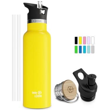 Imagem de Garrafa térmica infantil de aço inoxidável isolada à prova de vazamento com tampa de canudo fácil de beber perfeita para escola e pickleball 3 tampas sem BPA mantém as bebidas frias por 24 horas