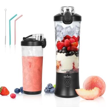 Imagem de Liquidificador portátil VKYOZVA Personal Blender para Shakes e Smoothies, mini liquidificador de 590 ml com lâminas afiadas de 6 folhas, tampa de viagem recarregável por USB com 2 canudos para casa, cozinha, escritório, academia