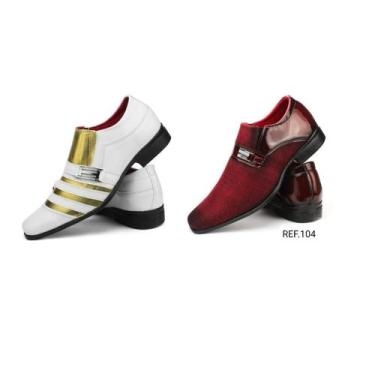Imagem de Kit Sapato Social Masculino 2 pares Verniz Branco e Bordô lindos e est