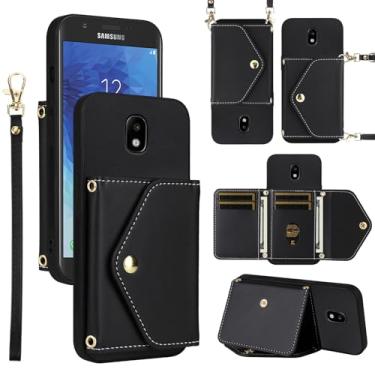Imagem de Dswteny Capa carteira para Samsung Galaxy J7 Star J 7 Crown 7J Refine 2018 J7V V 2ª geração com alça de ombro, suporte para cartão de crédito de couro para Aura S767VL SM J737V Mulheres Homens Preto
