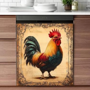 Imagem de Papel de parede de galo capa de ímã de lava-louças decalque de vinil, adesivos de geladeira ímãs de geladeira capa de porta inteira, reutilizável 58 cm L x 66 cm A polegadas magnético