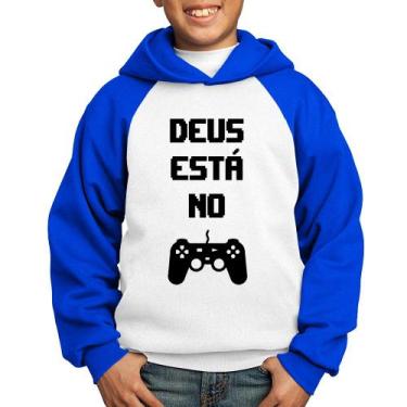 Imagem de Moletom Infantil Deus está no controle - Foca na Moda, Branco, Azul, 1