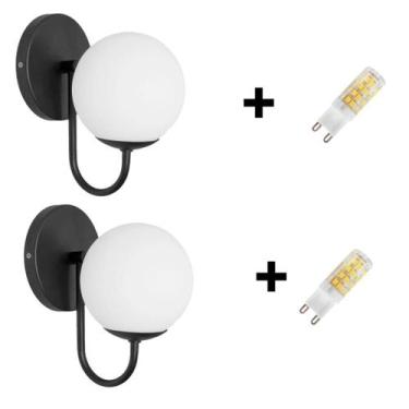 Imagem de Kit 2 Luminárias Arandela Parede Quarto Preto +2 Lâmpadas G9 - Arandel