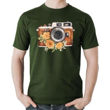 Imagem de Camiseta Algodão Máquina Fotográfica Vintage e Flores - Foca na Moda, 