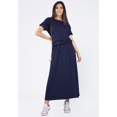 Imagem de Vestido Longo Morcego Malha Azul Marinho - Amazonia Vital