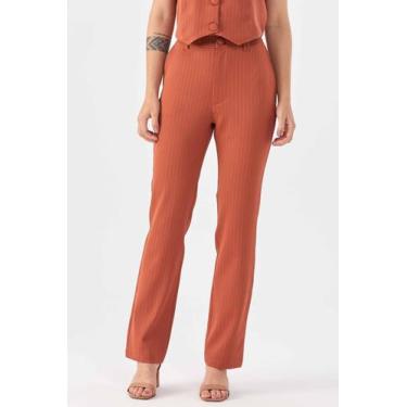 Imagem de Calça PKS Alfaiataria Reta Risca Giz Terracota, M
