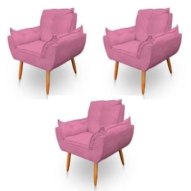Imagem de Kit 3 Poltronas Decorativa Opala Sala de Estar Tecido Suede Rosa Kimi 
