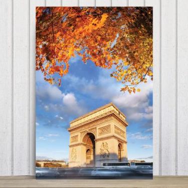 Imagem de Placa Decorativa Foto Paris Arco do Triunfo Flores MDF 30x40 - Quartin