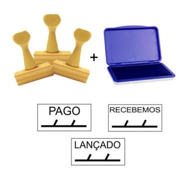 Imagem de Kit 3 Carimbos Pago Recebemos Lançado C/ Almofada Cores  - Nykon , Tin