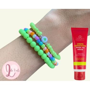 Imagem de Kit 03 pulseiras de miçanga antialérgica verde + hidratante mãoS - L d