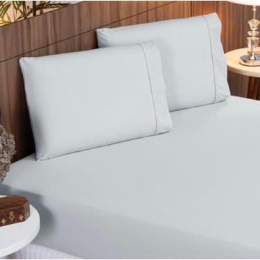Imagem de Roupa de Cama Casal 400 Fios 3 Peças Toque Acetinado 100% Macio Cinza 