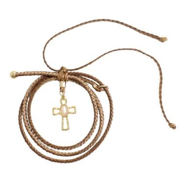 Imagem de Laço Adorno Couro Trançado Retrovisor Crucifixo Dourado - GRANADO ACES