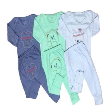 Imagem de Kit Body e Calça Inverno Manga Longa Bordada Lisa Bebe 6 peças - Alyah