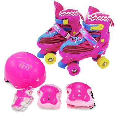 Imagem de Patins Infantil Quad 4 Rodas Com Kit Proteção Rosa - Unitoys, Rosa, P 