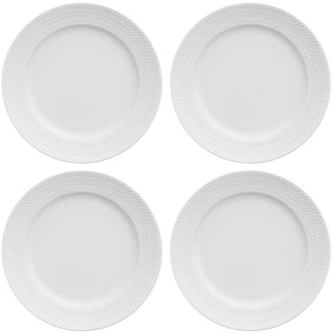 Imagem de Jogo 4 Pratos em Porcelana Rasos 26,5cm Germer Chevron Redondo Branco Relevo