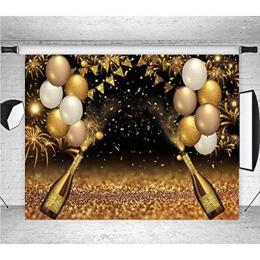 Imagem de Balões dourados pretos com fundo fotográfico dourado champanhe Bokeh pano de fundo de foto formatura festa artigos banner 30º 40º 50º aniversário decoração Studio adereços banner 2 x 1,5 m