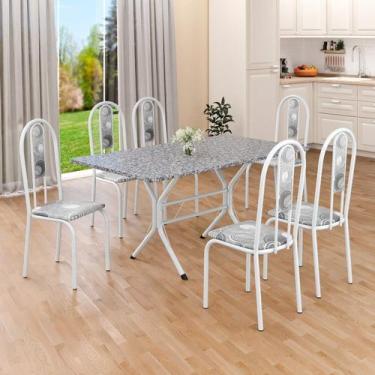 Imagem de Conjunto Sala de Jantar Mesa Retangular 140x75cm Tampo Granito Ocre 6 