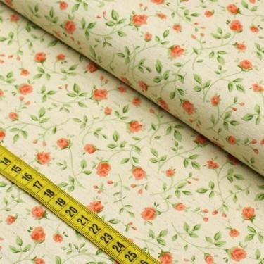 Imagem de Tecido Blend de Linho para Patchwork - Floral Laranja cor 04 (0,50x1,5