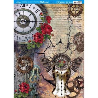 Imagem de Papel Decoupage Elôi Fachado Litoarte PDZinho-015 Relógio Estilo Steam