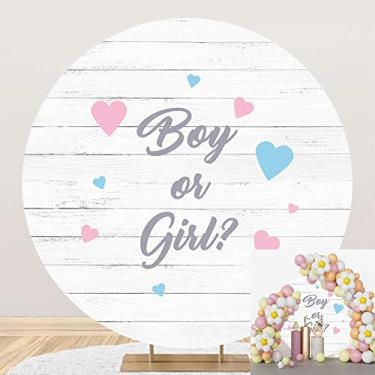 Imagem de OERJU 2,2 x 2,2 m fundo redondo revelador de gênero para meninos ou meninas, quadro de madeira para fotografia de fundo redondo, capa de suporte para chá de bebê recém-nascido, decoração de festa,