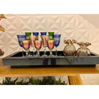 Imagem de Bandeja Vidro Preto Luxo Sala Cozinha Decoração 50x30 - Inova Decor