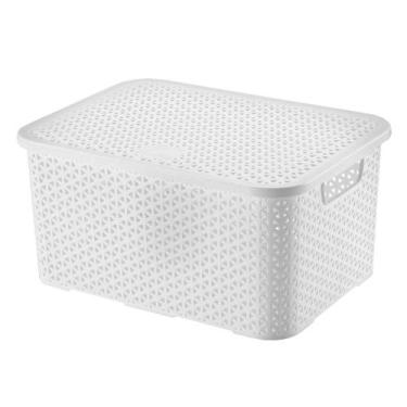 Imagem de Caixa Organizadora Arthi Branca Mosaico Com Tampa 32,5Cm X 22,5Cm X 15
