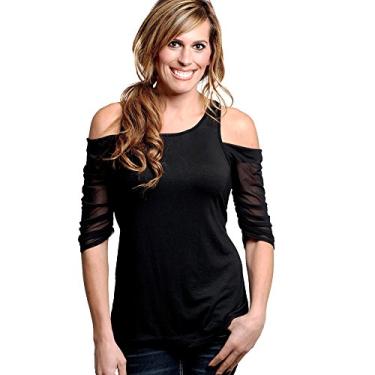 Imagem de Manga básica feminina manga 1/2 cachoeira manga de malha preta da Sleevey Wonders, Preto, Large