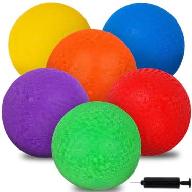Imagem de AMOR PRESENT 6 bolas de playground com bomba de ar, bola de Dodge inflável de 18 cm, bola colorida de handebol, kickball, bolas sem picadas, para crianças, jogos de bola, academia, acampamentos, ioga,