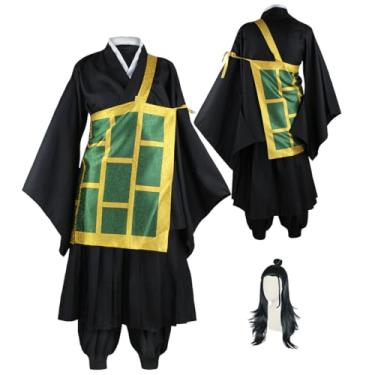 Imagem de MEADOO Suguru Geto Cosplay Robe JJK Geto Costume Anime Uniform Kimono Outfits with Printed Cassock Halloween Party (Black-w,XS)