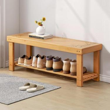 Imagem de Sapateira de bambu, sapateira de 3 níveis para entrada, organizador de armazenamento de sapatos de madeira para corredor, porta da frente, sala de estar, A, 80 cm