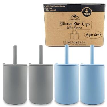 Imagem de Cascade Kids Copos de silicone para bebês com canudo, copo de treinamento inquebrável com canudo para bebês e crianças pequenas para menos bagunça, copo de silicone sem BPA, 6+ meses, 170 g, pacote