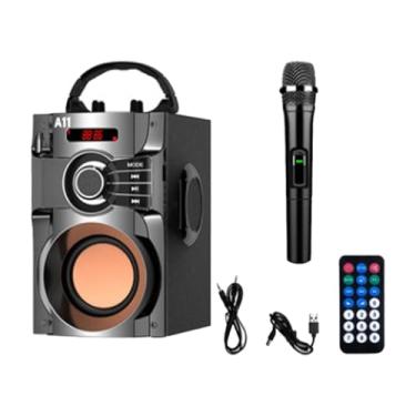 Imagem de Generic Máquina de karaokê suporta cartão TF, alto-falante portátil BT com microfone para férias, Preto