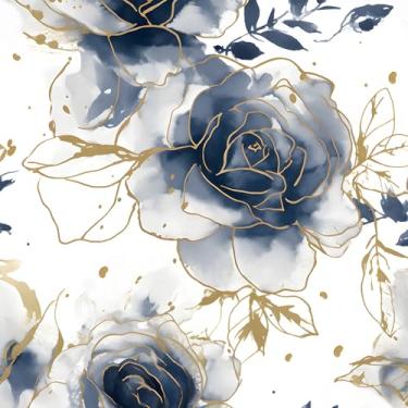 Imagem de Papel de parede floral branco descasque e cole aquarela azul/dourado 44,2 cm x 998,2 cm papel de contato flor rosa moderno papel de parede à prova d'água cobertura de parede autoadesivo para quarto,