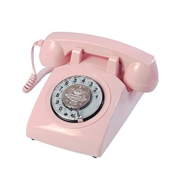 Imagem de TelPal Corded Old Fashion Decoração de telefone fixo antiga 1960, sistema de decoração de telefone para casa com fio, estilo antigo de cerâmica, 8008-Pink