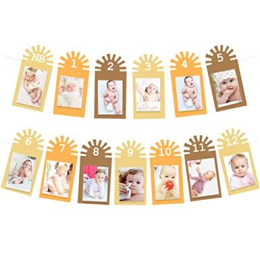 Imagem de Banner de foto Sunshine 12 meses Boho Neutro Arco-íris 1º Aniversário Decoração Primeira Viagem ao redor do Sol Um Ano para Festas Suprimentos