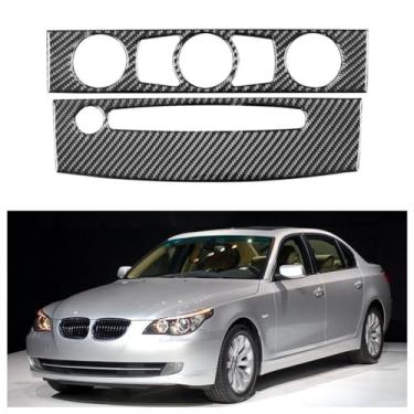 Imagem de IKUESM Compatível com BMW Série 5 E60 2004-2010 Acessórios Interior de fibra de carbono Ar condicionado do carro Painel de controle de CD Adesivos de moldura de cobertura de acabamento(Style A(Black))