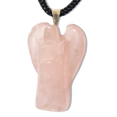 Imagem de Colar de Anjo Quartzo Rosa Pedra Natural Banho em Prateado - Varejo