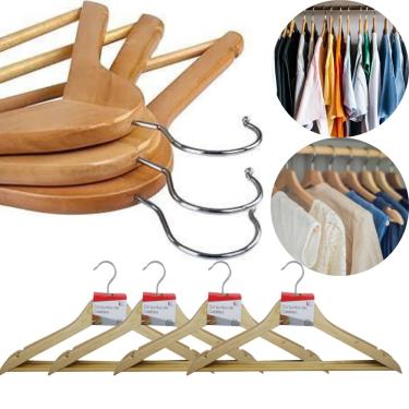 Imagem de Kit 12 Cabides De Madeira com Verniz Roupa Calça Adulto