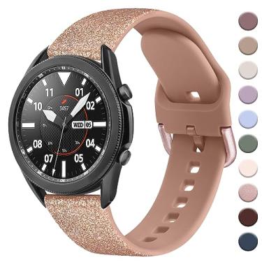Imagem de AK Pulseira compatível com Samsung Galaxy Watch 3 de 45 mm, mulheres e homens, pulseira esportiva de substituição de silicone macio de 22 mm para Galaxy Watch 3 de 45 mm (ouro rosa brilhante)