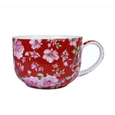 Imagem de Caneca de café grande de 740 ml, tigelas de sopa com alças grandes canecas de sopa de osso chinês, caneca de sopa, tigela de sopa para café com leite e cereais (rosa vermelha brilhante)