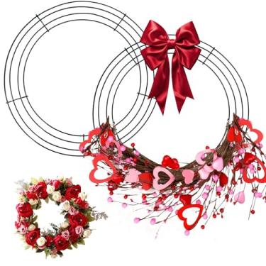 Imagem de Pacote com 2 molduras de guirlanda de arame de 40 cm, formato grande, anel verde escuro, moldura de metal redonda para suprimentos de Natal, guirlanda de porta dos namorados, artesanato, decoração ao