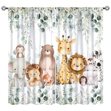 Imagem de Cortinas de animais de safári para crianças, floresta, vida selvagem, animais selvagens, tratamentos de janela para meninos e meninas, quarto fofo, desenho animado, leão, berçário, cortinas para sala